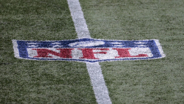 FOXBOROUGH, MA - SEPTEMBER 27: NFL logo on the field during a game between the New England Patriots and the Las Vegas Raiders on September 27, 2020, at Gillette Stadium in Foxborough, Massachusetts.
