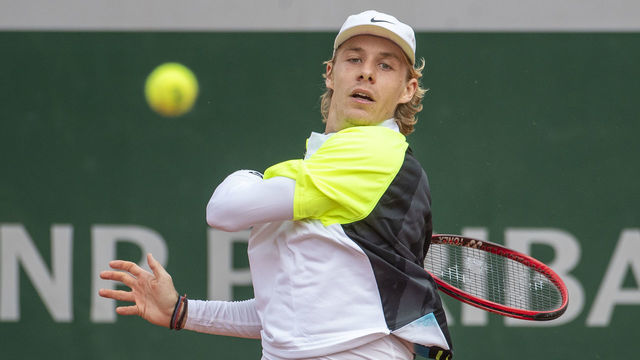PARIS, FRANCE October 01. Denis Shapovalov of Canada in action against Roberto Carballes Baena of Spain in the second round of the singles competition on Court Suzanne Lenglen during the French Open Tennis Tournament at Roland Garros on October 1st 2020 in Paris, France.