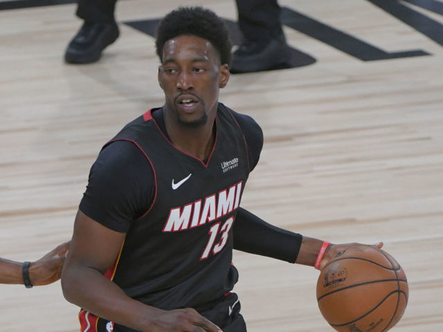 ORLANDO, FL - SEPTEMBER 30: Bam Adebayo #13 of the Miami Heat handles the ball against the Los Angeles Lakers during Game One of the NBA Finals on September 30, 2020 in Orlando, Florida at AdventHealth Arena. NOTE TO USER: User expressly acknowledges and agrees that, by downloading and/or using this Photograph, user is consenting to the terms and conditions of the Getty Images License Agreement. Mandatory Copyright Notice: Copyright 2020 NBAE