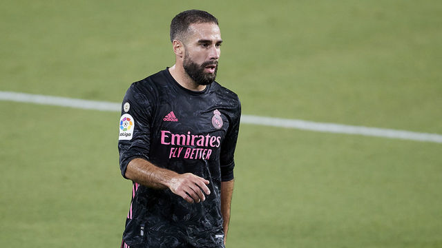 SEVILLE, SPAIN - SEPTEMBER 26: Daniel Carvajal of Real Madrid looks on during the La Liga Santader match between Real Betis and Real Madrid at Estadio Benito Villamarin on September 26, 2020 in Seville, Spain.