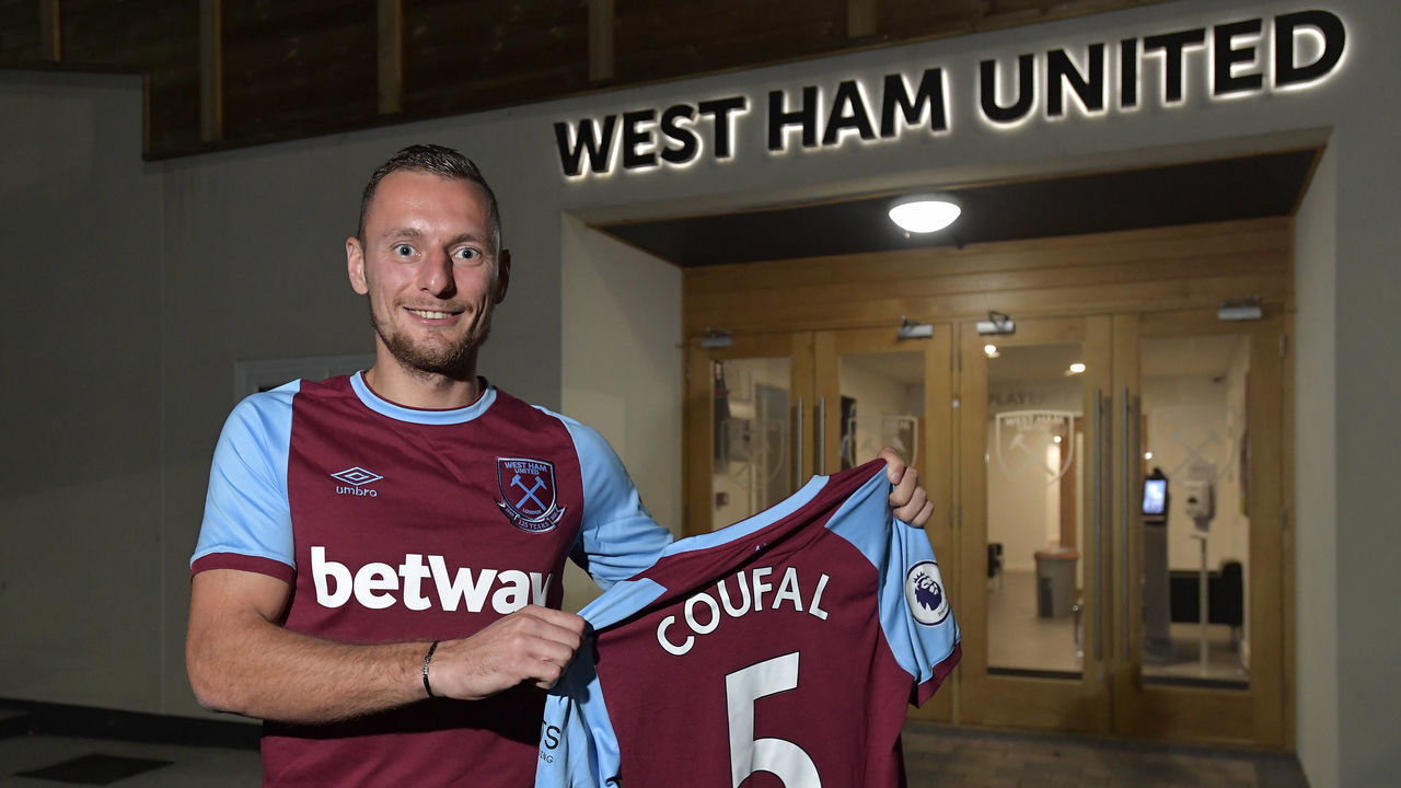 ROMFORD, ENGLAND - OCTOBER 02: West Ham United unveil new signing Vladimir Coufal at Rush Green on October 2, 2020 in Romford, England.