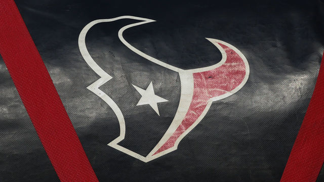 KANSAS CITY, MO - OCTOBER 13: A view of the Houston Texans logo on a bag before an NFL matchup between the Houston Texans and Kansas City Chiefs on October 13, 2019 at Arrowhead Stadium in Kansas City, MO.