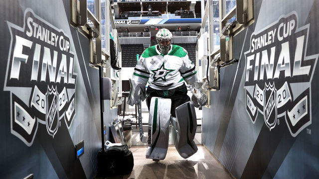 EDMONTON, ALBERTA - SEPTEMBER 21: Goaltender Anton Khudobin #35 of the Dallas Stars walks back to the locker room after warm-up before Game Two of the NHL Stanley Cup Final between the Dallas Stars and the Tampa Bay Lightning at Rogers Place on September 21, 2020 in Edmonton, Alberta, Canada.