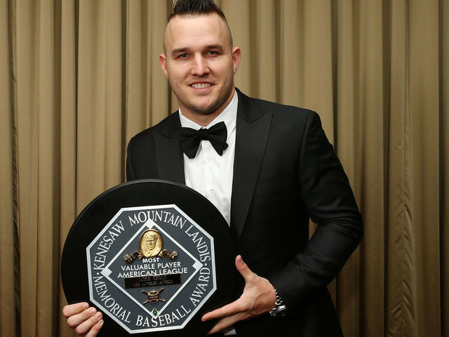 NEW YORK, NEW YORK - JANUARY 25: American League MVP Mike Trout of the Los Angeles Angels poses for a photo at the 97th annual New York Baseball Writers' Dinner on January 25, 2020 Sheraton New York in New York City.