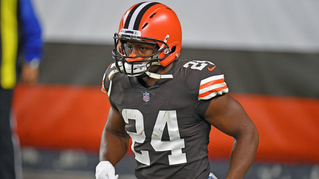 CLEVELAND, OHIO - SEPTEMBER 17: Running back Nick Chubb #24 of the Cleveland Browns runs onto the field during player introductions prior to the game against the Cincinnati Bengals at FirstEnergy Stadium on September 17, 2020 in Cleveland, Ohio. The Browns defeated the Bengals 35-30.