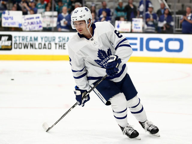 SAN JOSE, CALIFORNIA - MARCH 03: Denis Malgin #62 of the Toronto Maple Leafs warms up before their game against the San Jose Sharks at SAP Center on March 03, 2020 in San Jose, California.