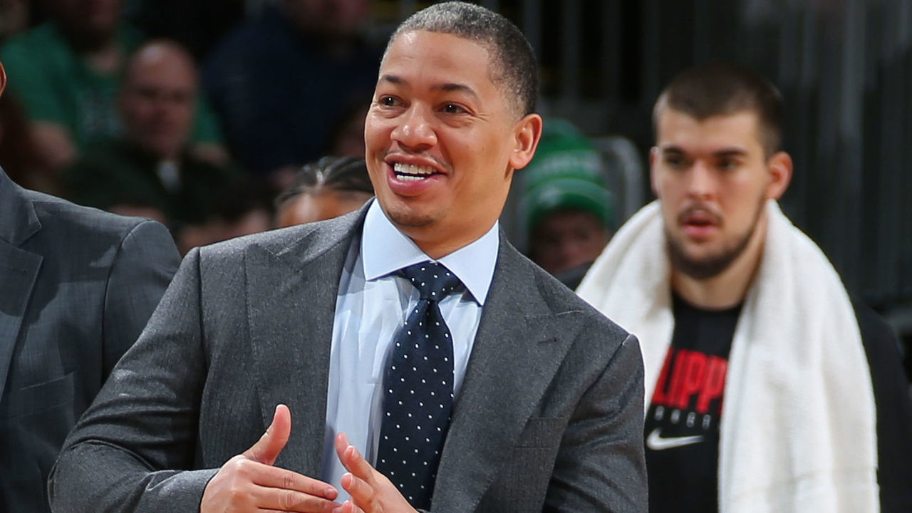 BOSTON, MA - FEBRUARY 13: Tyronn Lue of the LA Clippers looks on during the game against the Boston Celtics on February 13, 2020 at TD Garden in Boston, MA. Mandatory Copyright Notice: Copyright 2020 NBAE