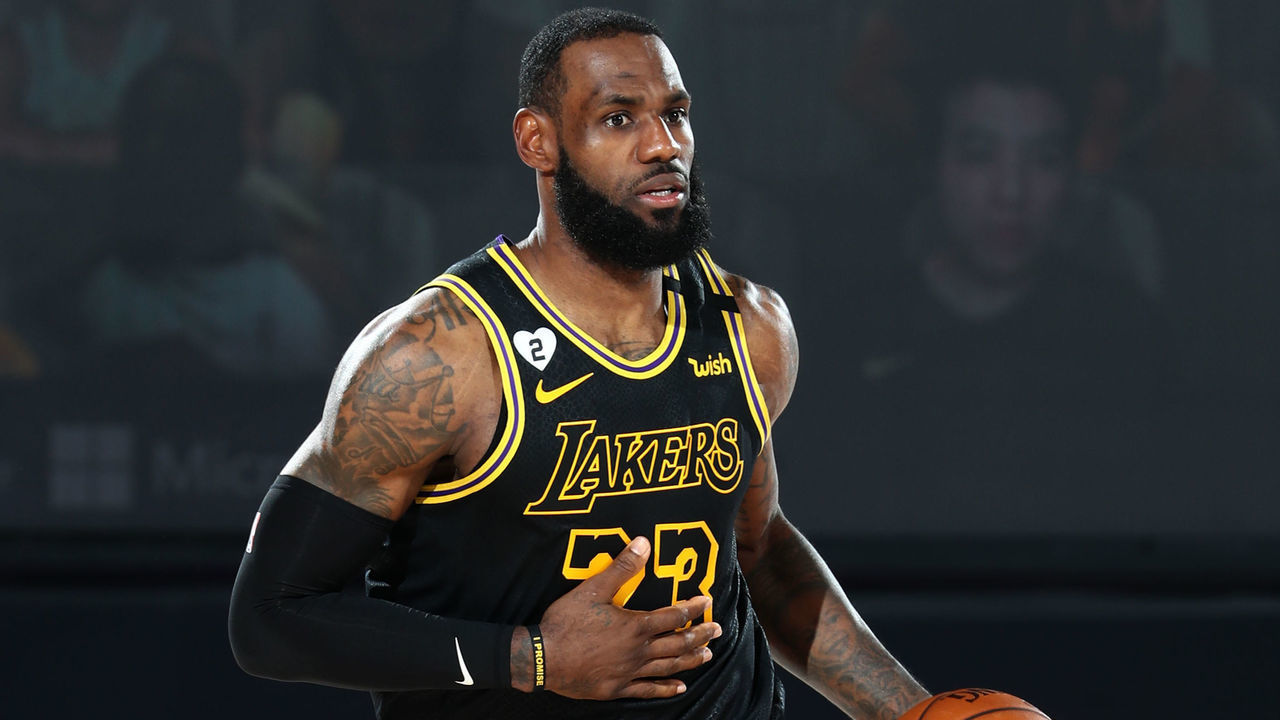 ORLANDO, FL - OCTOBER 2: LeBron James #23 of the Los Angeles Lakers dribbles the ball up court against the Miami Heat during Game Two of the NBA Finals on October 2, 2020 at AdventHealth Arena in Orlando, Florida. NOTE TO USER: User expressly acknowledges and agrees that, by downloading and/or using this Photograph, user is consenting to the terms and conditions of the Getty Images License Agreement. Mandatory Copyright Notice: Copyright 2020 NBAE