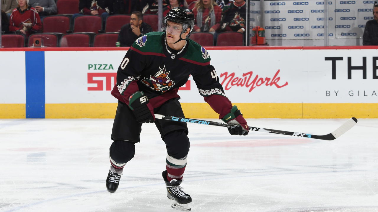 GLENDALE, ARIZONA - NOVEMBER 02: Michael Grabner #40 of the Arizona Coyotes skates up ice against the Colorado Avalanche at Gila River Arena on November 02, 2019 in Glendale, Arizona.