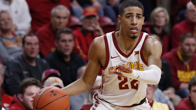 AMES, IA - JANUARY 29: Tyrese Haliburton #22 of the Iowa State Cyclones drives the ball in the second half of the game at Hilton Coliseum on January 29, 2020 in Ames, Iowa. The Baylor Bears won 67-53 over the Iowa State Cyclones.