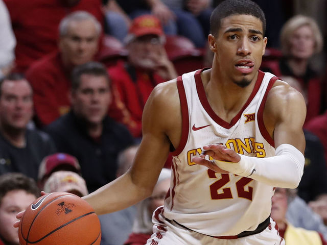 AMES, IA - JANUARY 29: Tyrese Haliburton #22 of the Iowa State Cyclones drives the ball in the second half of the game at Hilton Coliseum on January 29, 2020 in Ames, Iowa. The Baylor Bears won 67-53 over the Iowa State Cyclones.