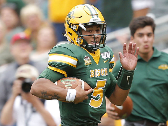 Minneapolis, MN - AUGUST 31: North Dakota State Bison quarterback Trey Lance (5) breaks free and goes in for the touchdown during the game between the Butler Bulldogs vs North Dakota State Bison on August 31, 2019, at Target Field in Minneapolis, MN.