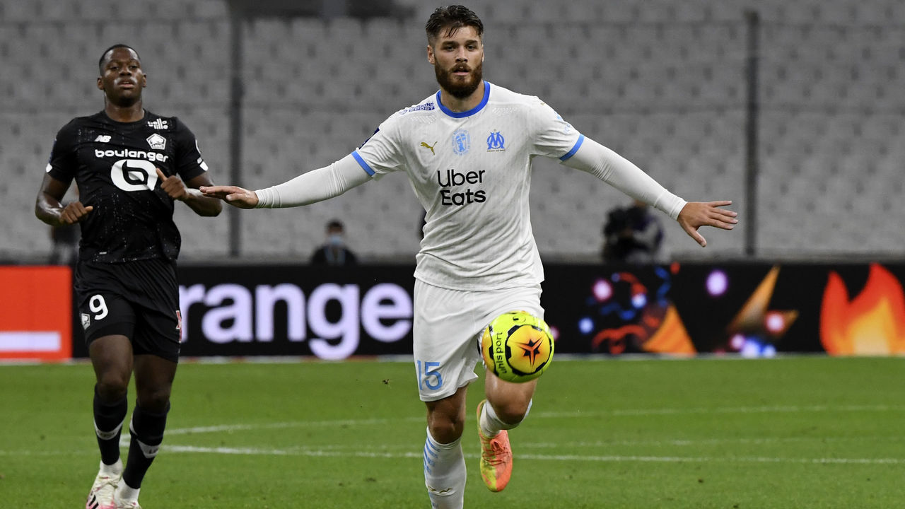 Marseille's Croatian defender Duje Caleta-Car controls the ball during the French L1 football match between Marseille (OM) and Lille (LOSC), at the Velodrome stadium in Marseille, southeastern France, on September 20, 2020.