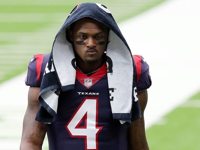 HOUSTON, TEXAS - OCTOBER 04: Deshaun Watson #4 of the Houston Texans walks off the field at halftime against the Minnesota Vikings at NRG Stadium on October 04, 2020 in Houston, Texas.
