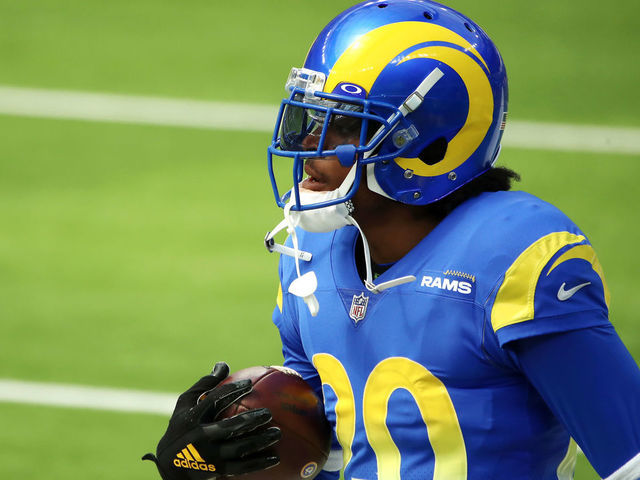 Los Angeles Rams cornerback Jalen Ramsey (20) warms up before the