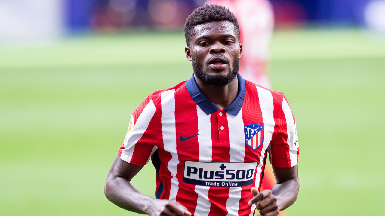MADRID, SPAIN - OCTOBER 03: (BILD ZEITUNG OUT) Thomas Teye Partey of Atletico de Madrid looks on during the La Liga Santader match between Atletico de Madrid and Villarreal CF at Estadio Wanda Metropolitano on October 3, 2020 in Madrid, Spain.