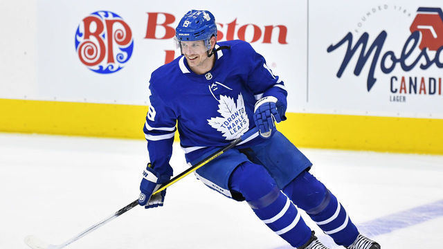 TORONTO, ON - FEBRUARY 29: Toronto Maple Leafs Center Jason Spezza (19) in warmups prior to the regular season NHL game between the Vancouver Canucks and Toronto Maple Leafs on February 29, 2020 at Scotiabank Arena in Toronto, ON.