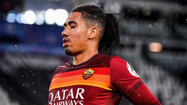TURIN, ITALY - AUGUST 1: Chris Smalling of AS Roma during the Italian Serie A match between Juventus v AS Roma at the Allianz Stadium on August 1, 2020 in Turin Italy