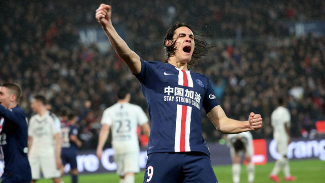 ARIS, FRANCE-FEBRUARY 23: Edinson Cavani of Paris Saint-Germain (PSG) celebrates its two hundredths goal during the Ligue 1 match between Paris Saint-Germain and Girondins Bordeaux at Parc des Princes on February 23, 2020 in Paris, France.