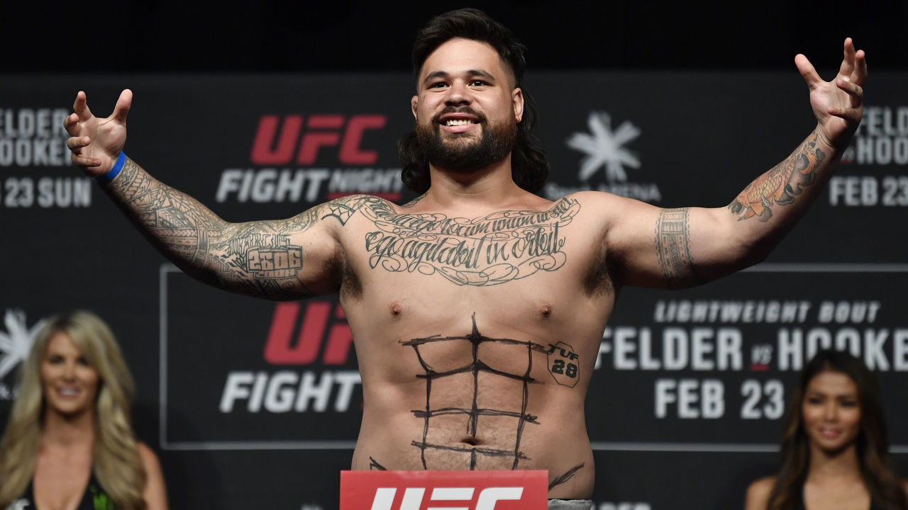 AUCKLAND, NEW ZEALAND - FEBRUARY 22: Ben Sosoli of Australia poses on the scale during the UFC weigh-in at Spark Arena on February 22, 2020 in Auckland, New Zealand.