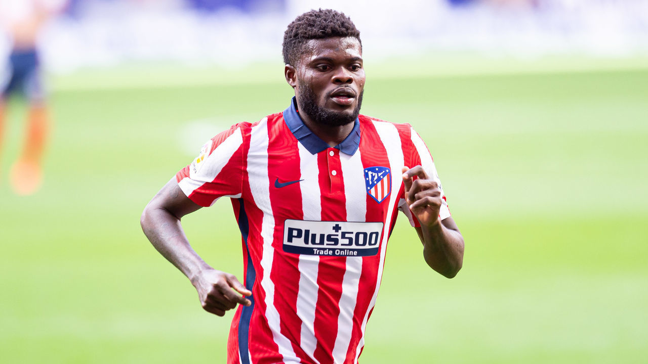 MADRID, SPAIN - OCTOBER 03: (BILD ZEITUNG OUT) Thomas Teye Partey of Atletico de Madrid looks on during the La Liga Santader match between Atletico de Madrid and Villarreal CF at Estadio Wanda Metropolitano on October 3, 2020 in Madrid, Spain.