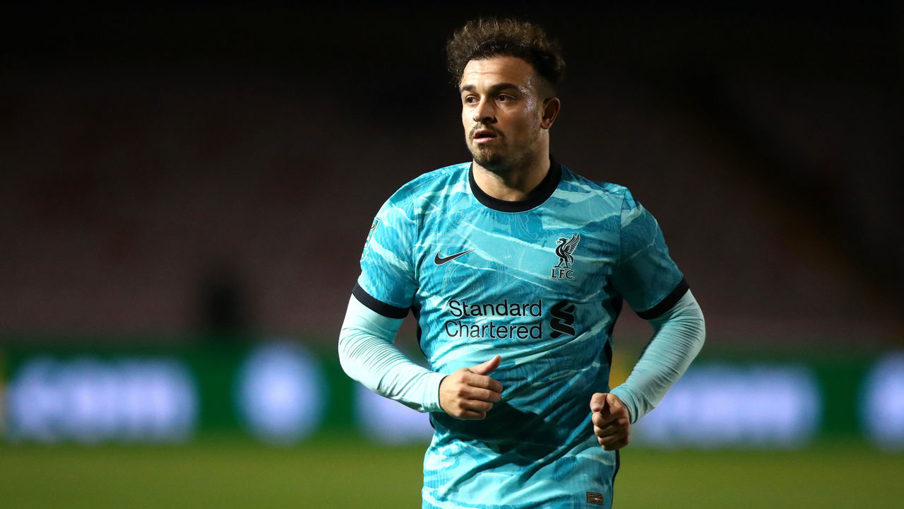 LINCOLN, ENGLAND - SEPTEMBER 24: Xherdan Shaqiri of Liverpool during the Caraboa Cup Third Round match between Lincoln City FC and Liverpool FC at LNER Stadium on September 24, 2020 in Lincoln, England.