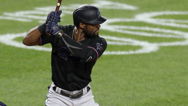 NEW YORK, NEW YORK - SEPTEMBER 25: (NEW YORK DAILIES OUT) Starling Marte #6 of the Miami Marlins in action against the New York Yankees at Yankee Stadium on September 25, 2020 in New York City. The Marlins defeated the Yankees 4-3 in ten innings and clinched a playoff spot.