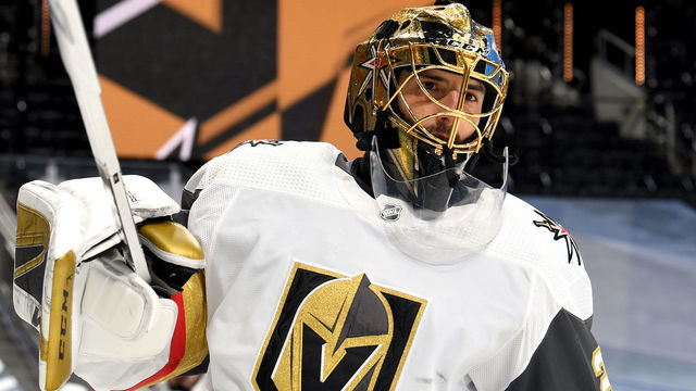 EDMONTON, ALBERTA - SEPTEMBER 10: Goaltender Marc-Andre Fleury #29 of the Vegas Golden Knights warms up before Game Three of the Western Conference Final of the 2020 NHL Stanley Cup Playoffs between the Vegas Golden Knights and the Dallas Stars at Rogers Place on September 10, 2020 in Edmonton, Alberta.
