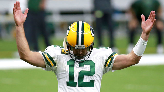 NEW ORLEANS, LOUISIANA - SEPTEMBER 27: Aaron Rodgers #12 of the Green Bay Packers reacts to a call during a NFL game against the New Orleans Saints at Mercedes-Benz Superdome on September 27, 2020 in New Orleans, Louisiana.