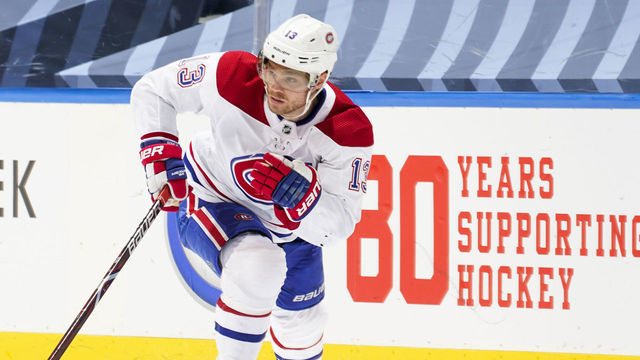 TORONTO, ONTARIO - AUGUST 14: Max Domi #13 of the Montreal Canadiens plays the puck against the Philadelphia Flyers during the second period in Game Two of the Eastern Conference First Round of the 2020 NHL Stanley Cup Playoff at Scotiabank Arena on August 14, 2020 in Toronto, Ontario.