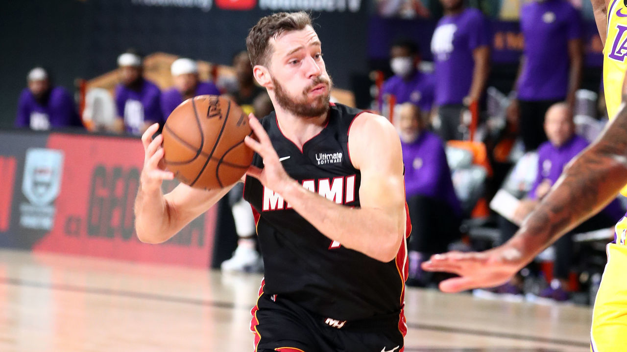 ORLANDO, FL - SEPTEMBER 30: Goran Dragic #7 of the Miami Heat drives to the basket during the game against the Los Angeles Lakers during Game One of the NBA Finals on September 30, 2020 at The AdventHealth Arena at ESPN Wide World Of Sports Complex in Orlando, Florida. NOTE TO USER: User expressly acknowledges and agrees that, by downloading and/or using this Photograph, user is consenting to the terms and conditions of the Getty Images License Agreement. Mandatory Copyright Notice: Copyright 2020 NBAE