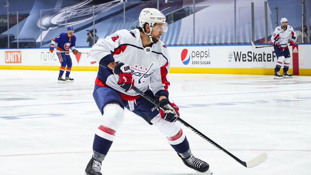 TORONTO, ONTARIO - AUGUST 16: Brenden Dillon #4 of the Washington Capitals skates against New York Islanders during the first period in Game Three of the Eastern Conference First Round of the 2020 NHL Stanley Cup Playoff at Scotiabank Arena on August 16, 2020 in Toronto, Ontario.