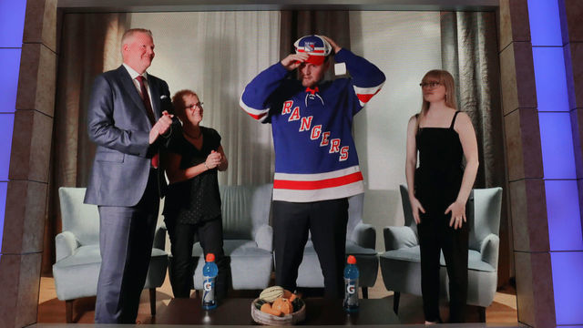 SECAUCUS, NEW JERSEY - OCTOBER 06: With the first pick of the 2020 NHL Draft, Alexis Lafreniere from Rimouski of the QMJHL is selected by the New York Rangers at the NHL Network Studio on October 06, 2020 in Secaucus, New Jersey.