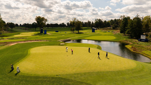 NEWTOWN SQUARE, PA - October 6: Cheyenne Knight makes her putt on the 17th green during a practice round of the 2020 KPMG Women's PGA Championship at Aronimink Golf Club on October 6, 2020 in Newtown Square, Pennsylvania.