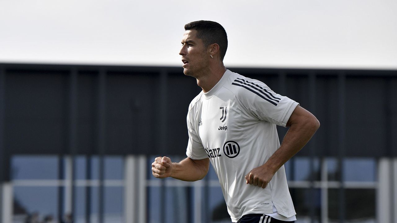 TURIN, ITALY - SEPTEMBER 29: Juventus player Cristiano Ronaldo during a training session at JTC on September 29, 2020 in Turin, Italy.