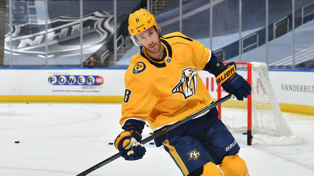 EDMONTON, ALBERTA - AUGUST 02: Kyle Turris #8 of the Nashville Predators warms up prior to Game One of the Western Conference Qualification Round against the Arizona Coyotes at Rogers Place on August 02, 2020 in Edmonton, Alberta.