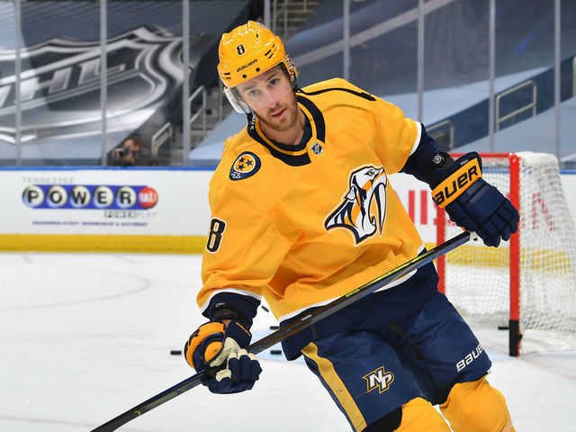 EDMONTON, ALBERTA - AUGUST 02: Kyle Turris #8 of the Nashville Predators warms up prior to Game One of the Western Conference Qualification Round against the Arizona Coyotes at Rogers Place on August 02, 2020 in Edmonton, Alberta.