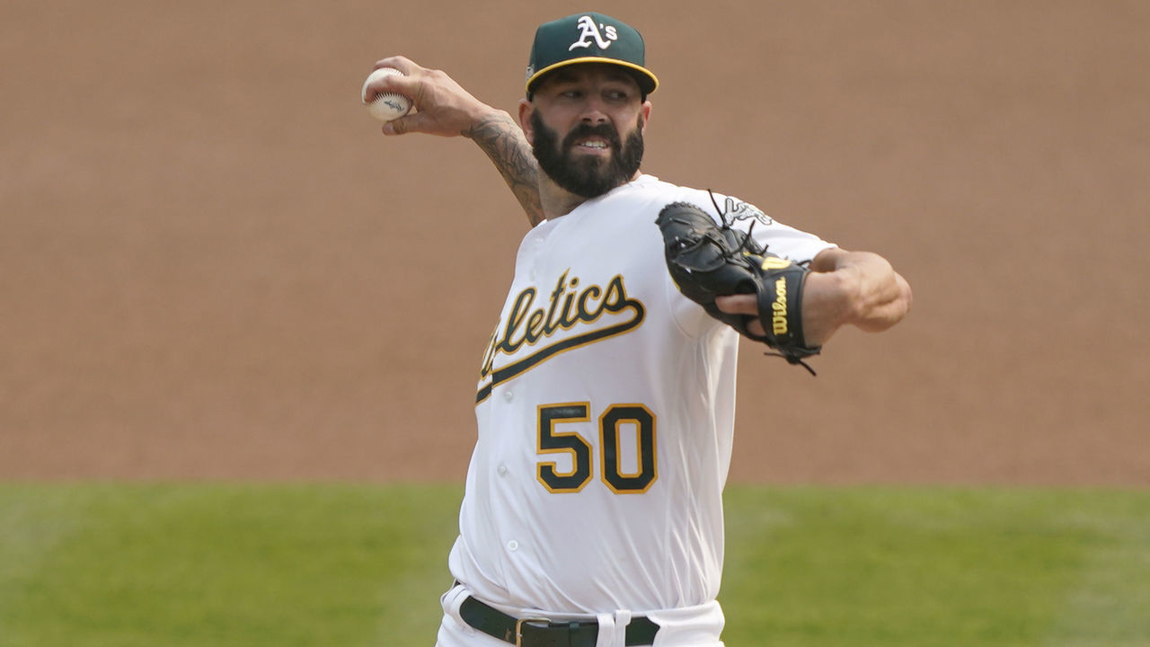 OAKLAND, CALIFORNIA - OCTOBER 01: Mike Fiers #50 of the Oakland Athletics pitches against the Chicago White Sox during the first inning of Game Three of the American League Wild Card Round at RingCentral Coliseum on October 01, 2020 in Oakland, California.
