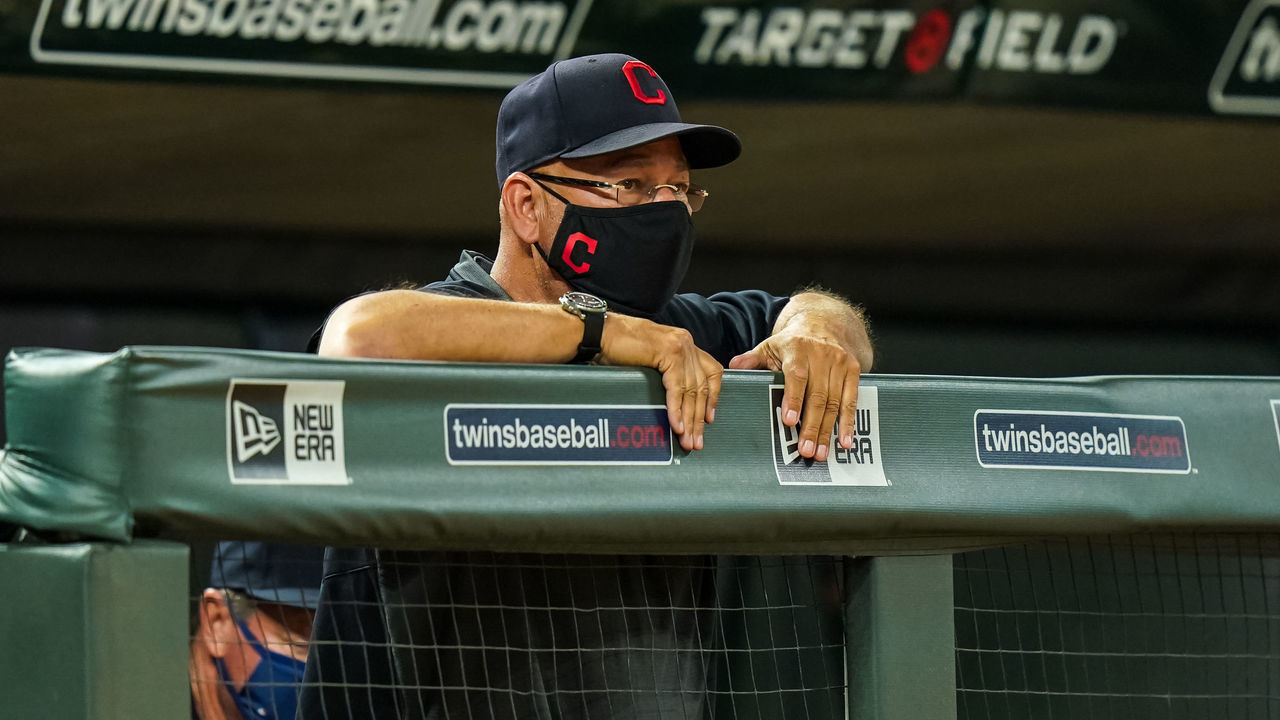 MINNEAPOLIS, MN - JULY 31: Manager Terry Francona #77 of the Cleveland Indians looks on against the Minnesota Twins on July 31, 2020 at Target Field in Minneapolis, Minnesota.