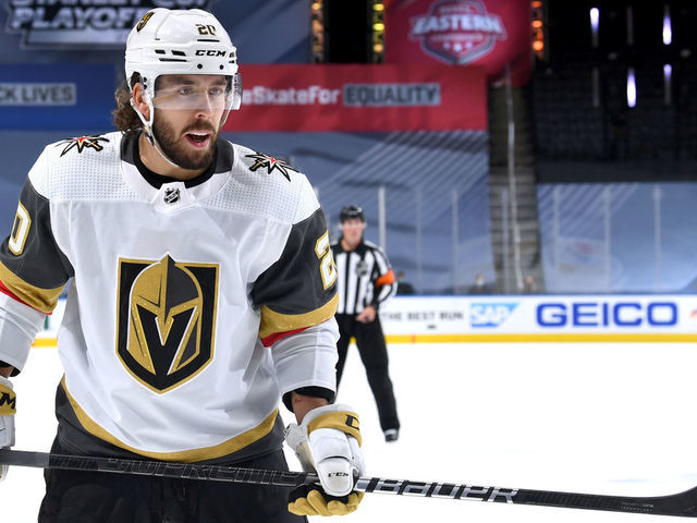 EDMONTON, ALBERTA - SEPTEMBER 10: Chandler Stephenson #20 of the Vegas Golden Knights skates in the second period of Game Three of the Western Conference Final of the 2020 NHL Stanley Cup Playoffs between the Vegas Golden Knights and the Dallas Stars at Rogers Place on September 10, 2020 in Edmonton, Alberta.