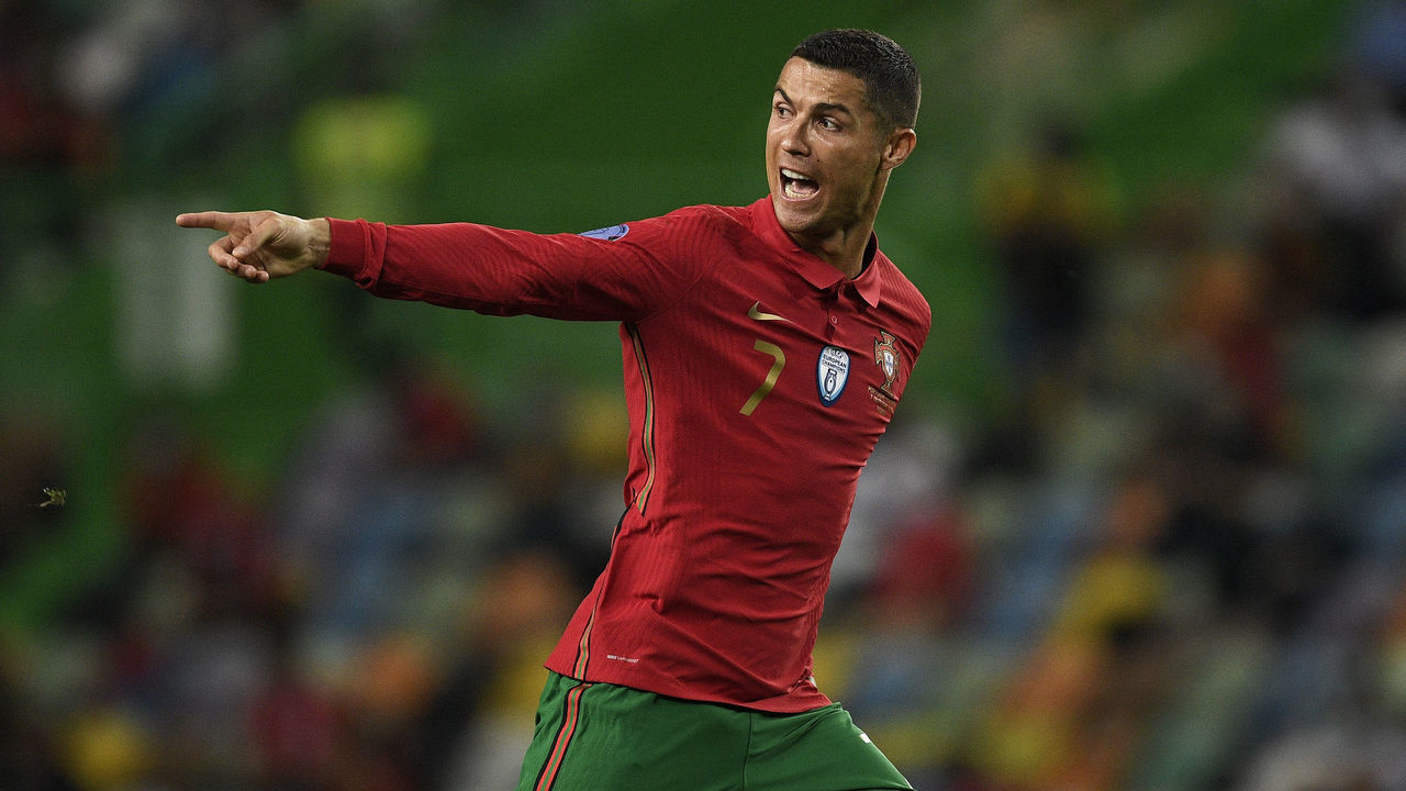 LISBON, PORTUGAL - OCTOBER 07: Cristiano Ronaldo, Captain of Portugal shouts instructions to his team mates during the international friendly match between Portugal and Spain at Estadio Jose Alvalade on October 07, 2020 in Lisbon, Portugal.