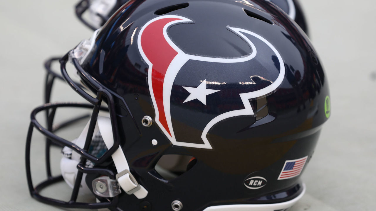 KANSAS CITY, MO - JANUARY 12: A view of Houston Texans helmets before an NFL Divisional round playoff game between the Houston Texans and Kansas City Chiefs on January 12, 2020 at Arrowhead Stadium in Kansas City, MO.