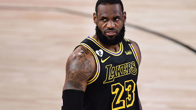 LAKE BUENA VISTA, FLORIDA - OCTOBER 02: LeBron James #23 of the Los Angeles Lakers reacts during the first half against the Miami Heat in Game Two of the 2020 NBA Finals at AdventHealth Arena at ESPN Wide World Of Sports Complex on October 02, 2020 in Lake Buena Vista, Florida.