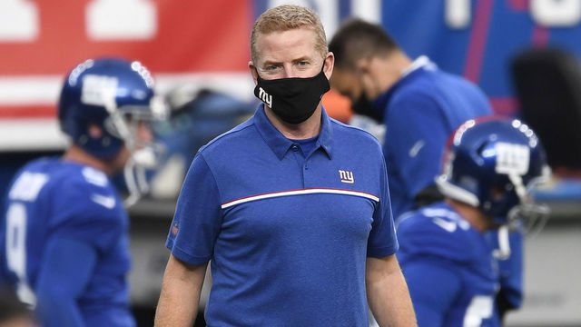EAST RUTHERFORD, NEW JERSEY - SEPTEMBER 14: Offensive coordinator Jason Garrett of the New York Giants looks on during warmups before the game against the Pittsburgh Steelers at MetLife Stadium on September 14, 2020 in East Rutherford, New Jersey.