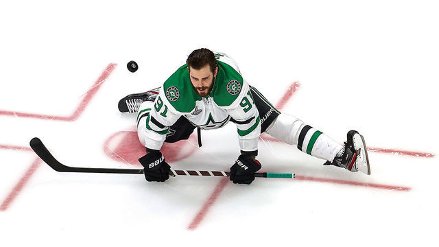 EDMONTON, ALBERTA - SEPTEMBER 19: Tyler Seguin #91 of the Dallas Stars stretches in warm-ups prior to Game One of the 2020 NHL Stanley Cup Final against the Tampa Bay Lightning at Rogers Place on September 19, 2020 in Edmonton, Alberta, Canada.