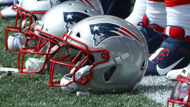 FOXBOROUGH, MASSACHUSETTS - SEPTEMBER 13: A view of New England Patriots helmets before the game between the Patriots and the Miami Dolphins at Gillette Stadium on September 13, 2020 in Foxborough, Massachusetts.