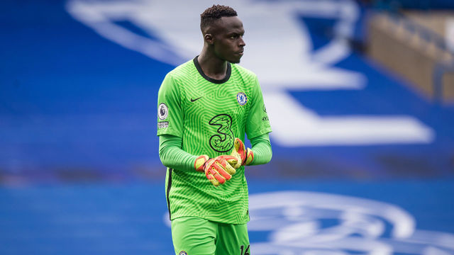 LONDON, ENGLAND - OCTOBER 03: Edouard Mendy of Chelsea looks on during the Premier League match between Chelsea and Crystal Palace at Stamford Bridge on October 3, 2020 in London, United Kingdom.