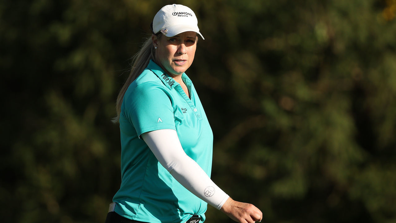 NEWTOWN SQUARE, PENNSYLVANIA - OCTOBER 08: Brittany Lincicome of the United States looks on from the fourth hole during the first round of the 2020 KPMG Women's PGA Championship at Aronimink Golf Club on October 08, 2020 in Newtown Square, Pennsylvania.