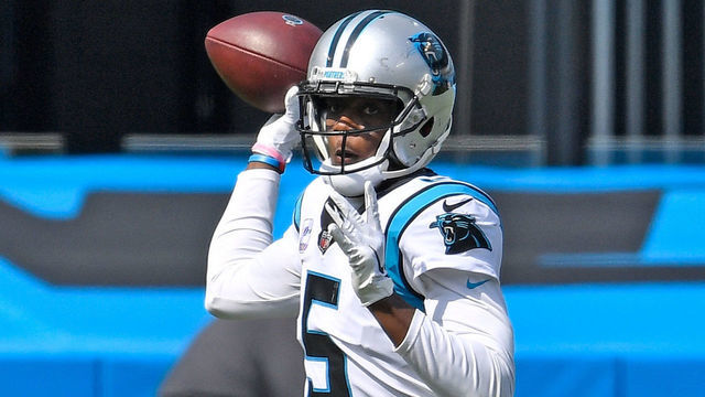 CHARLOTTE, NORTH CAROLINA - OCTOBER 04: Teddy Bridgewater #5 of the Carolina Panthers looks to pass against the Arizona Cardinals during their game at Bank of America Stadium on October 04, 2020 in Charlotte, North Carolina. The Panthers won 31-21.
