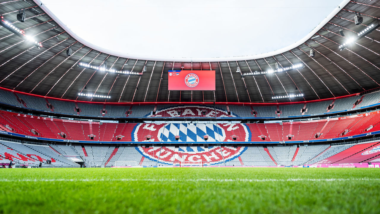 MUNICH, GERMANY - OCTOBER 04: general overview in the empty Allianz Arena before the Bundesliga match between FC Bayern Muenchen and Hertha BSC at Allianz Arena on October 4, 2020 in Munich, Germany.